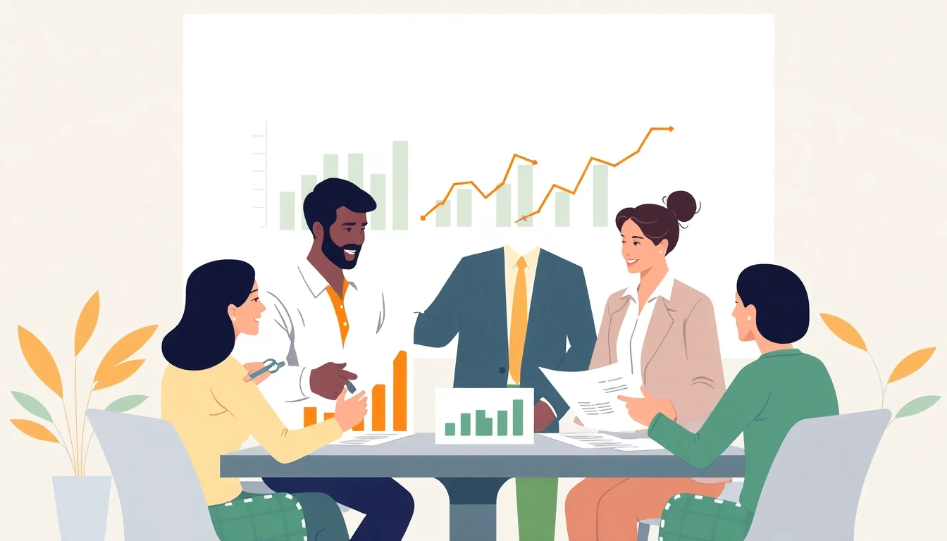Profissionais analisando gráficos e documentos, simbolizando consultoria contábil